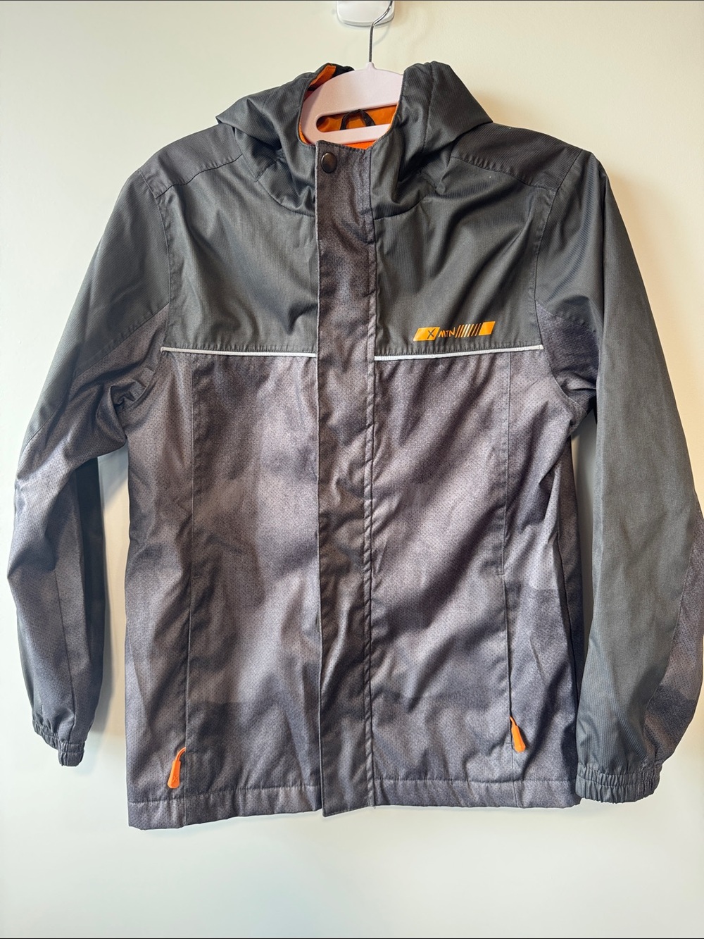 Kids Waterproof Hooded Rainsuit - Gray with Orange Trim
